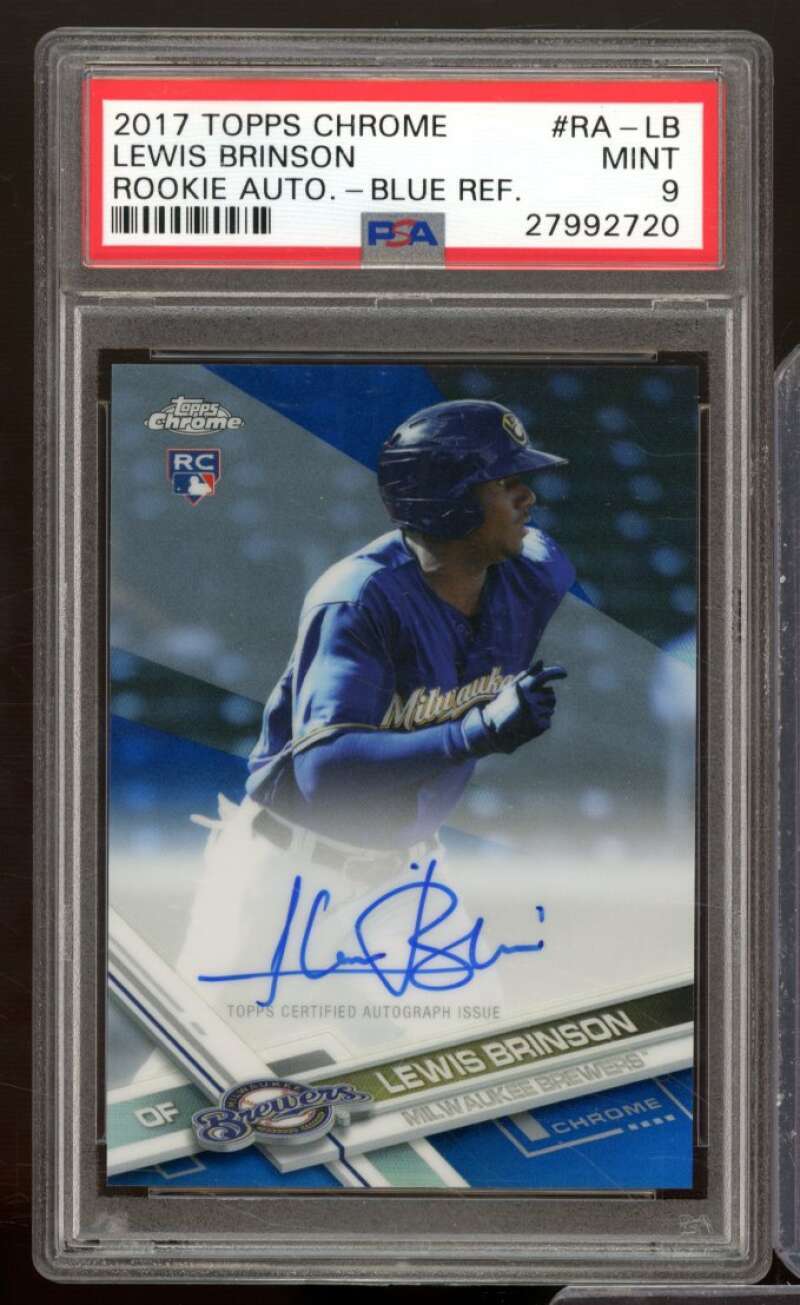 Lewis Brinson Rookie 2017 Topps Chrome Autographs Blue Refractor #RA-LB PSA 9