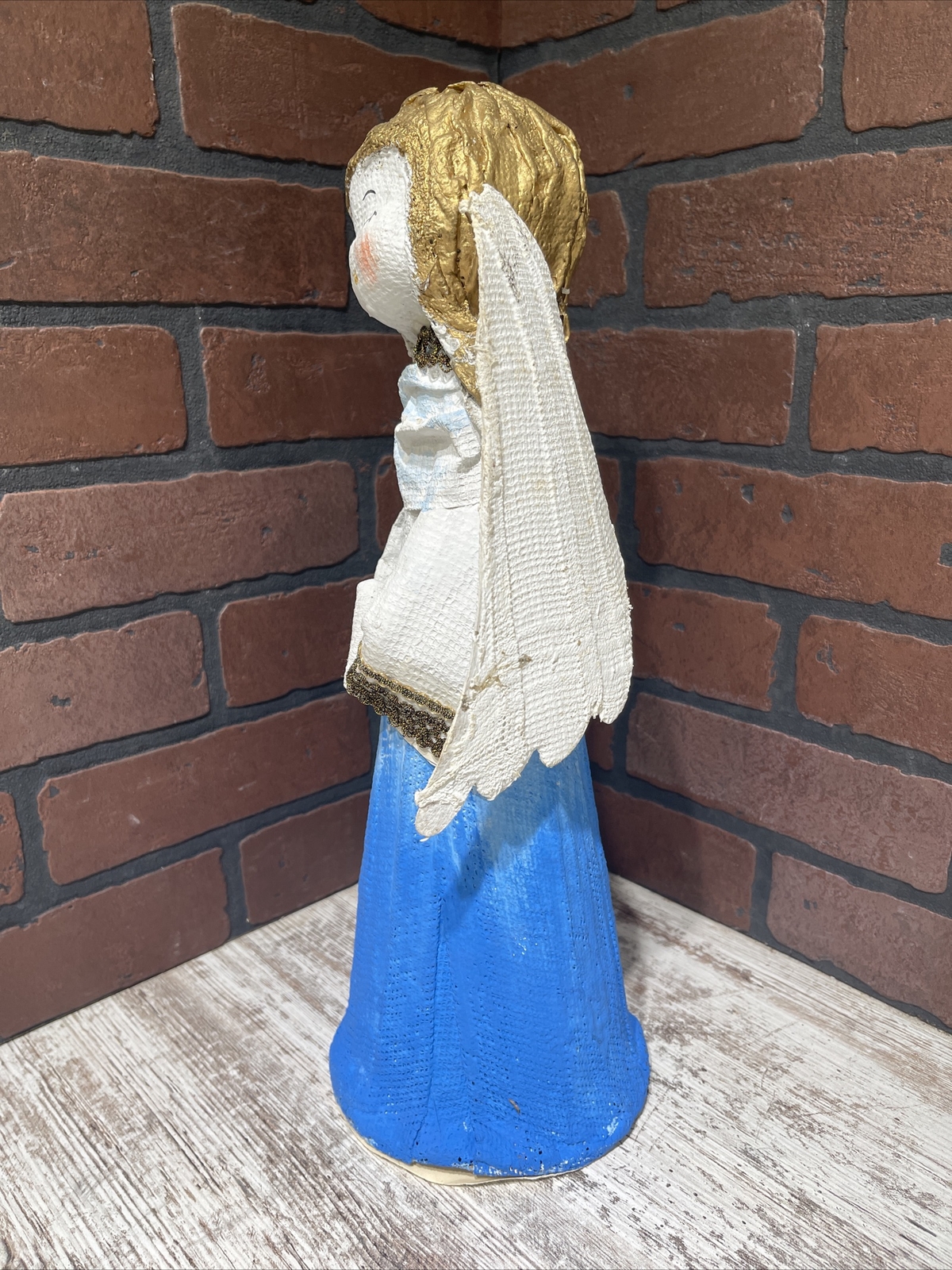 Vintage Paper Mache Christmas Angel 16" Doubl Glo Handpainted Hand Made
