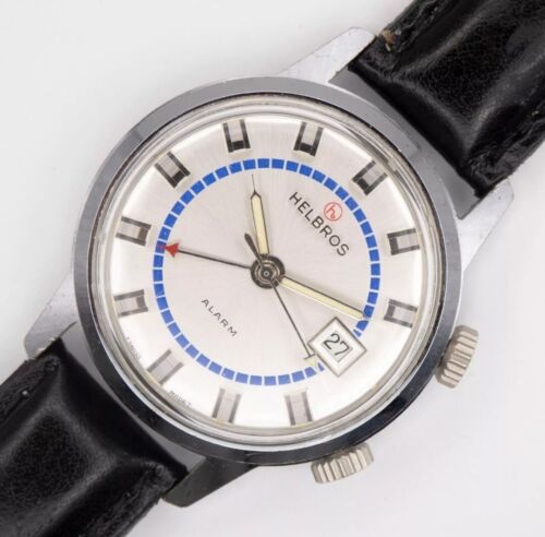 Vintage Helbros Alarm Date Men's 36mm Stainless Steel Watch