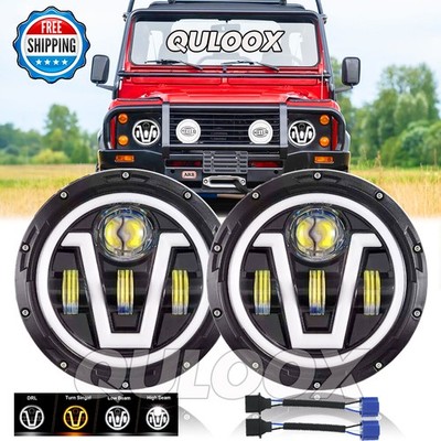 For Land Rover Defender 90 110 Pair 7'' inch Round LED Headlights DRL Hi/Lo Beam