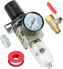 Hromee 1/4 Inch Air Compressor Filter Regulator Combo, 1/4" Manual, Black 