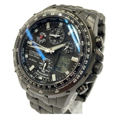 Citizen Promaster Sky Navi Hawk Solar Radio Quartz Watch Used Black HMV65-2242 F