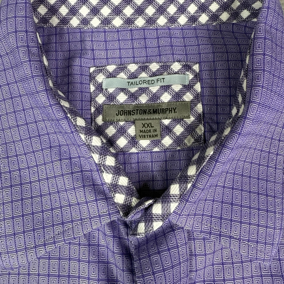 Johnston Murphy Shirt Mens XXL Purple Geo Check Tailored Long Sleeve Flip Cuff - Image 4 of 4