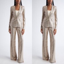 Champagne Sequined Women's Suits Fashion Prom Party Ladies Outfit Dinner Coat