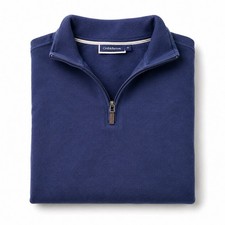 Men's Blue Quarter Zip Pullover Sweater Medium Lightweight Casual Soft Knit