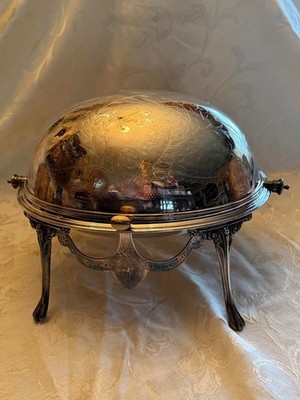 ANTIQUE SILVER PLATED DOME  ROLL-TOP SERVING DISH /HOT ENTREE SERVING DISH! RARE