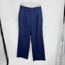 Lands' End Women's High Rise Crisp Poplin Wide Leg Pants AC2 Deep Navy Size 8