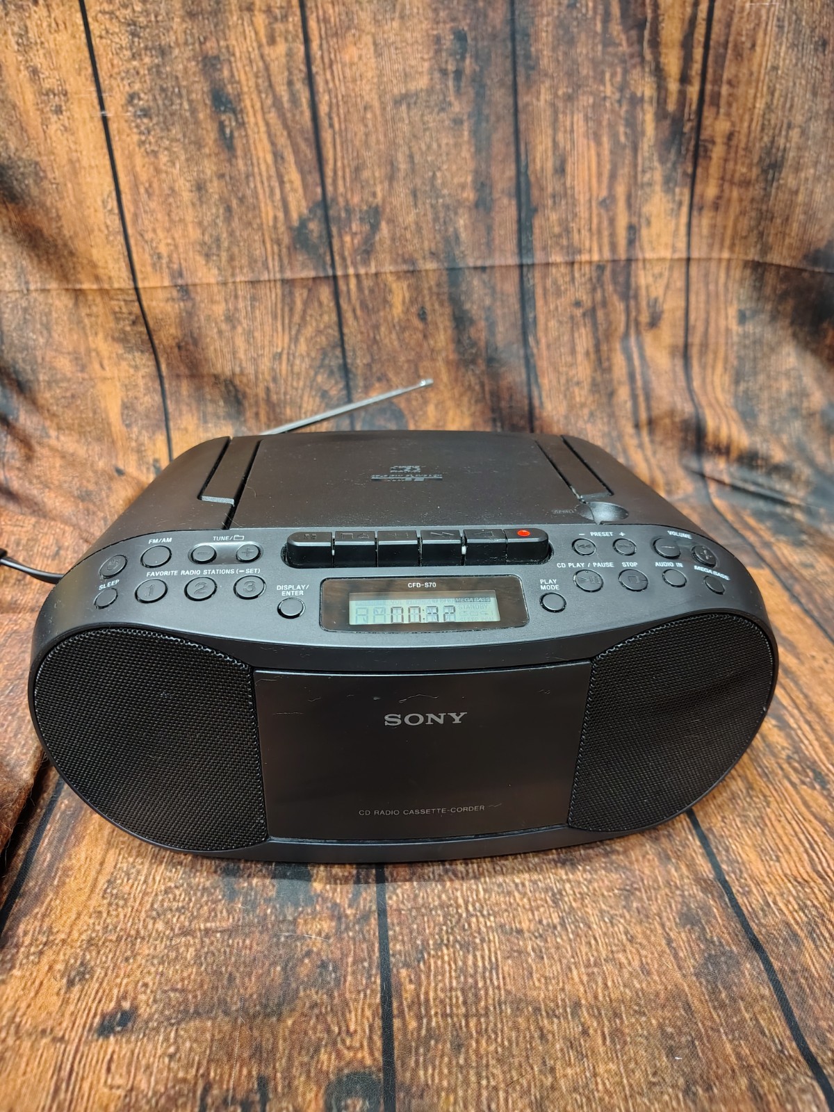 Sony Boombox CFD-S70 CD Cassette Player Radio Stereo Black Tested Working