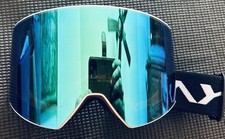 Blue Mirrored Ski Goggles White Frame Adjustable Strap Foam Padding