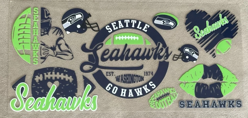 SEATTLE SEAHAWKS Football Team UV DTF Transfer Sticker Wrap For DIY Cups Bottles