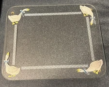 Vintage White Geese Blue Ribbon Counter Saver Glass Cutting Board 