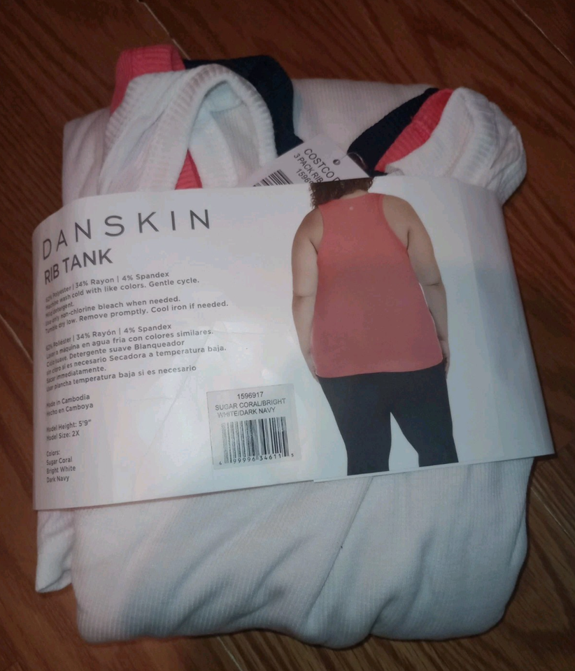 NWT Danskin Women’s Ribbed Racerback Tank Top 2X Navy Pink White 3-Pack ...
