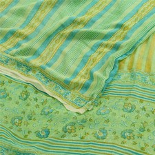 Sanskriti Vintage Sarees Green Pure Georgette Silk Printed Sari 5Yd Craft Fabric