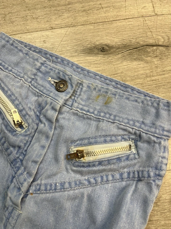 Pantalones de mezclilla vintage de los años 70 azules con múltiples cremallera tiro alto Super Bell parte inferior talla 8 Foto 4 de 4