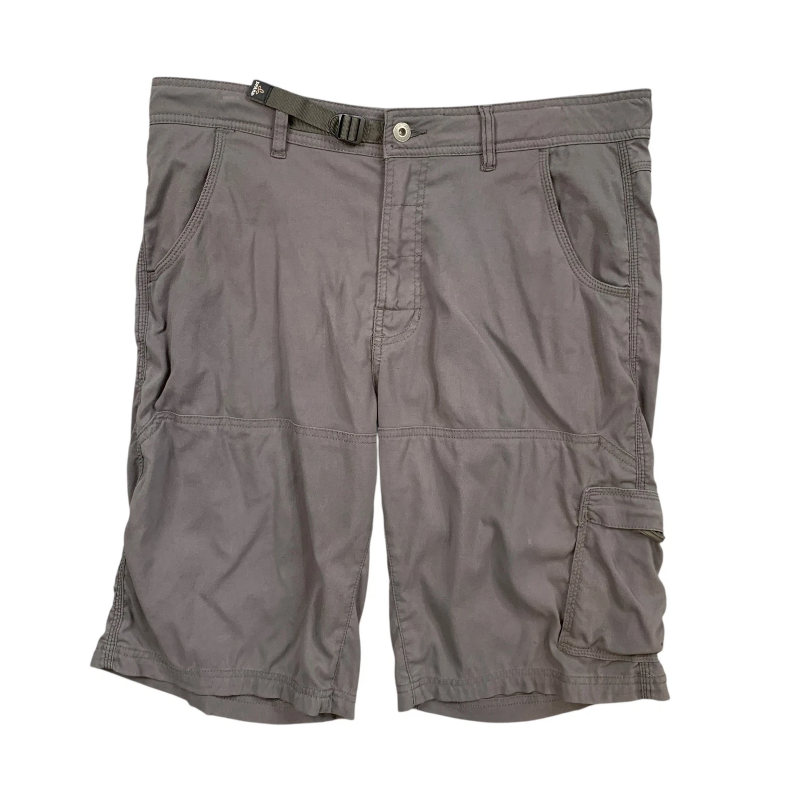 Prana Shorts Mens L Large Gray Stretch Zion Cargo Pocket Belted Outdoor Hiking