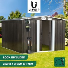Livsip Garden Shed Outdoor Storage Sheds 2.57x2.05M Workshop Cabin Metal House