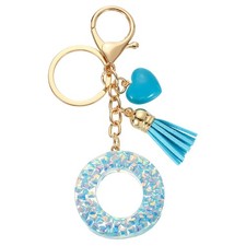 Initial Letter Keychains, Resin Cute Pendant with Heart Tassel, Blue-O