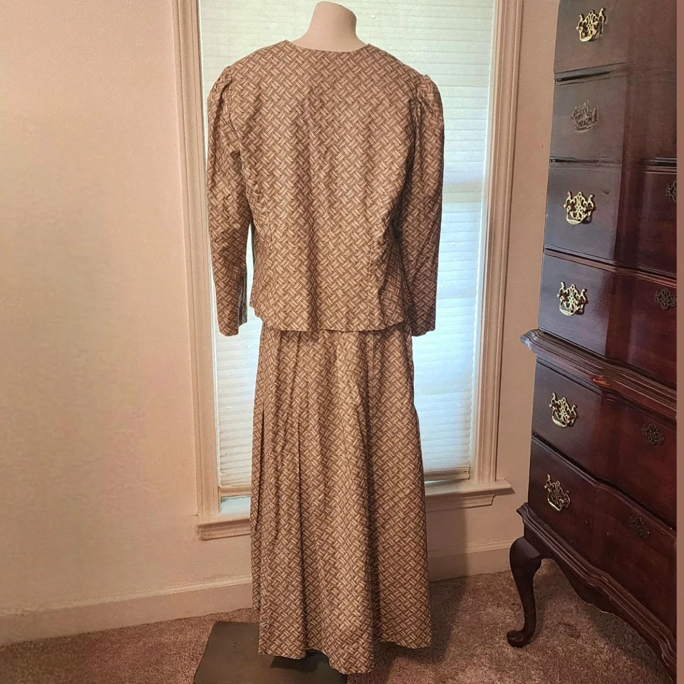 Vintage Handmade Skirt Suit 2pc Dress Geometric Print Geoffrey Beene Lining L/XL - Image 4 of 4