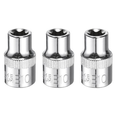 3pcs E-Torx Socket 3/8'' Drive E10 Star Socket 1.1'' Length 6 Point Spline Sleeve