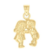 Real 10K Yellow Gold Women's Small Family Charm Baby Boy Girl Kissing Pendant