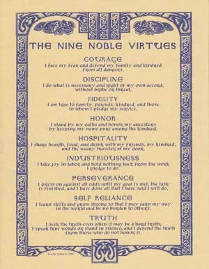 Nine Noble Virtues Poster 8.5x11'' Courage Honor Self Reliance Truth Principles