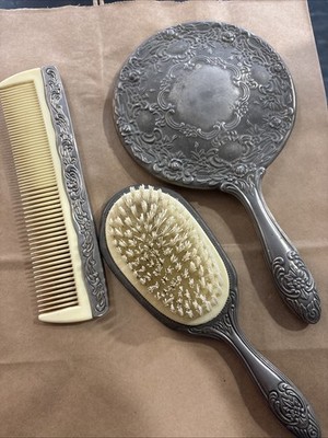Vintage Hand Mirror, Brush and Comb ~ Victorian Style ~ 3 Pc Set ~ Silverplated