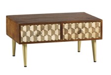 CNC Retro Featuring 2 Drawers And Metal Legs Solid Mango Wood Coffee Table