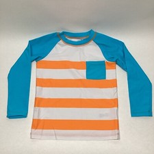 Hatley Toddler Rash Guard Long Sleeve Shirt. Blue with Orange/White Striped NWT