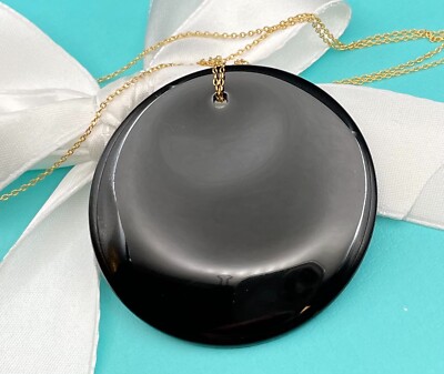 Tiffany & Co Peretti Round Black Lacquered Disc Pendant in