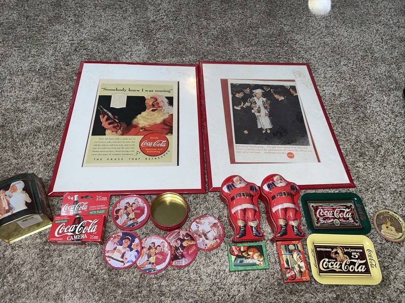 Coca Cola Coke Advertising Collectibles Lot Collection- Tins Framed Ad Camera