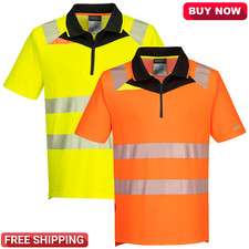 Portwest DX4 Hi Vis Zip Polo Shirt HighVisibility Breathable Safety Workwear Top
