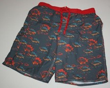 Used 14 Year L.L. Bean Boys Swimsuit Trunks Bottoms Shorts Orange Fish on Gray