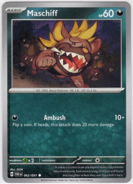 Pokemon - Maschiff - 062/091 - Paldean Fates  - NM/M - NEW