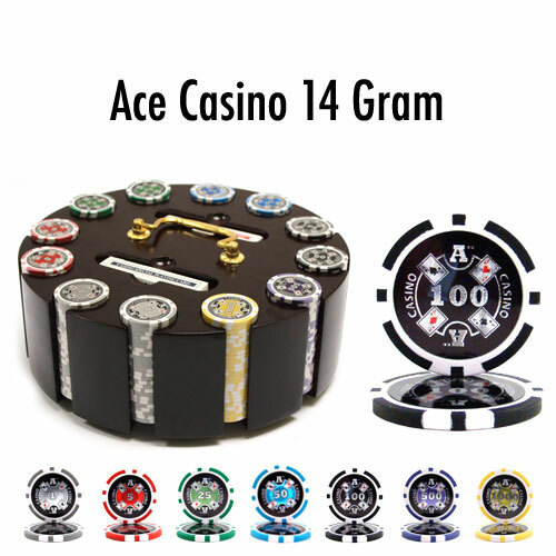 300 ct Ace Casino Holographic Heavy 14g Poker Chips in Round Carousel