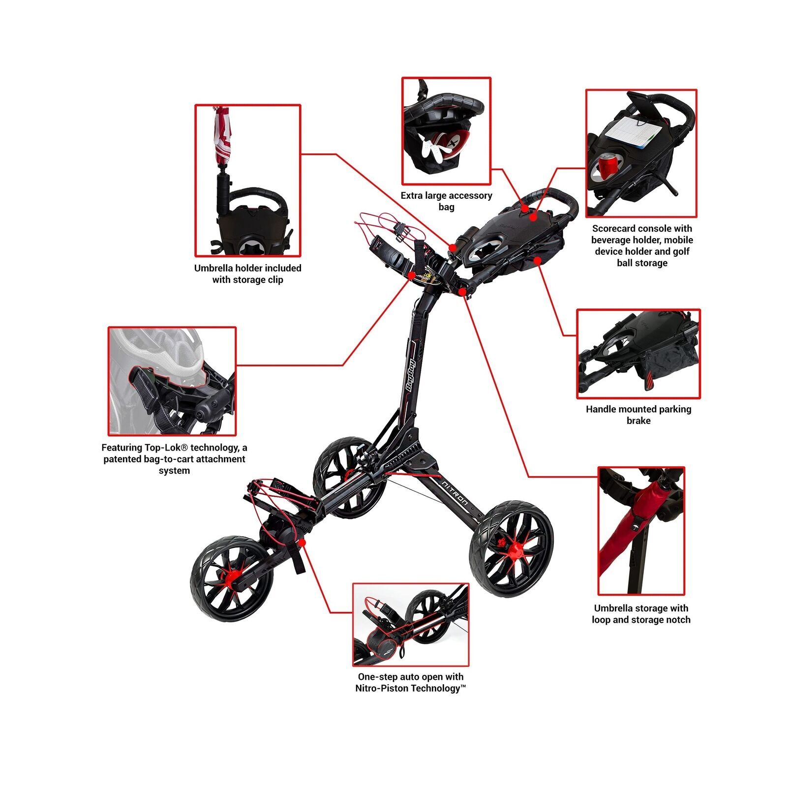Bag Boy Nitron 3 Wheel Golf Cart , Easy 1 Step Open and Fold