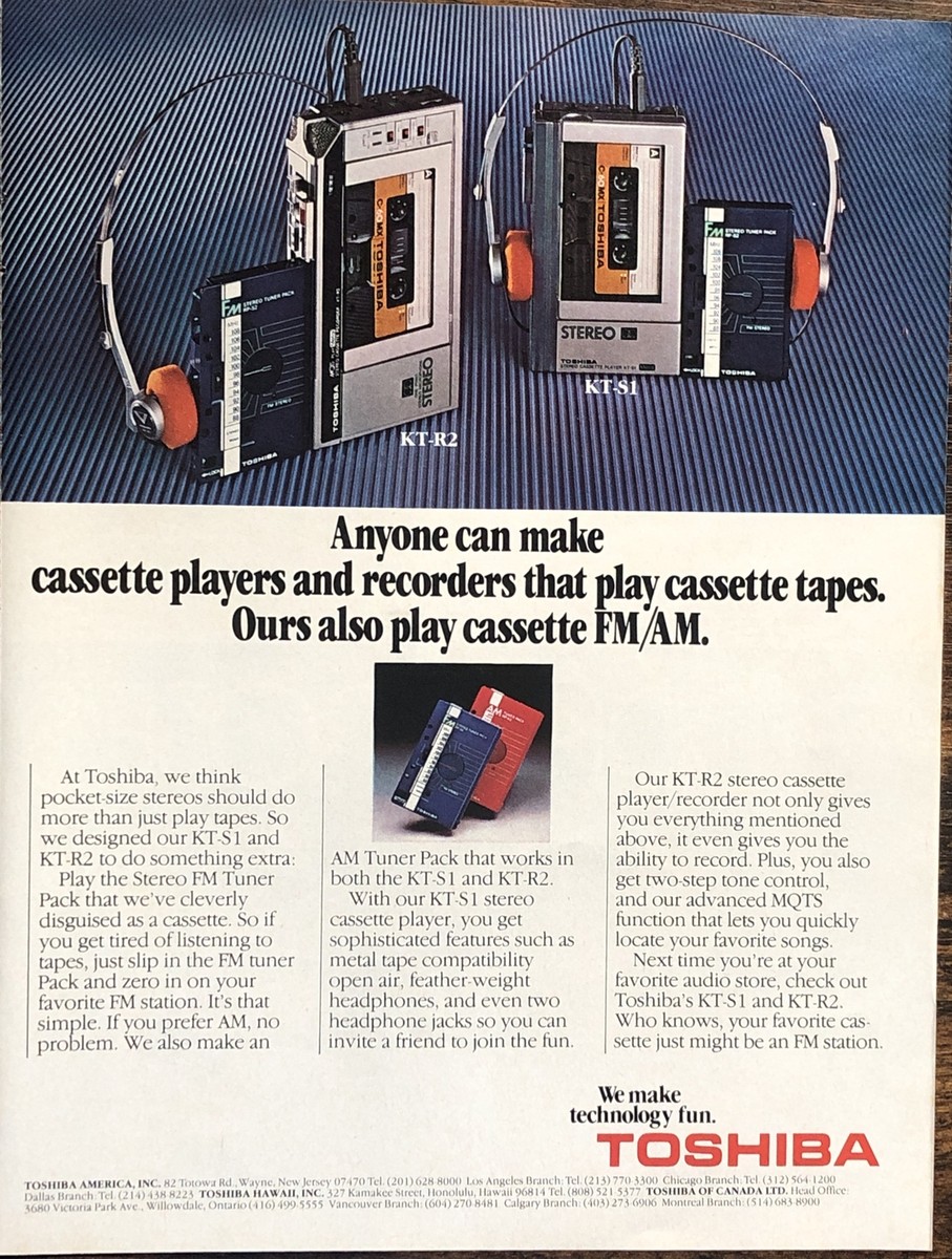 1981 Toshiba Personal Stereo PRINT AD Cassette FM/AM Players VTG