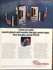1981 Toshiba Personal Stereo PRINT AD Cassette FM/AM Players VTG 1980s Pocket Sz
