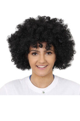 SCHWARZE AFRO PERÜCKE KOSTÜM LOCKIG DAMEN HERREN HAARE DISCO KOSTÜM ACCESSOIRE NEU