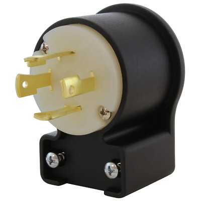30A 480V NEMA L16-30P 4-Prong Locking Male Right Angle Plug Assembly in Black