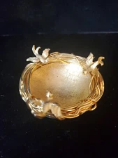 Vintage 1950s New Florenza Gold Bird's Nest Open Master Salt /Trinket Dish DU554
