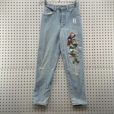 Vintage Mickey Unlimited Denim Jeans Girls Size 12 Goofy Tapered Made USA 23x25