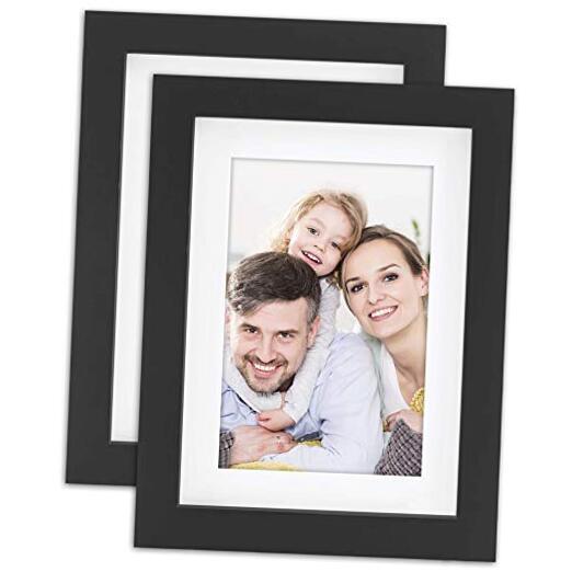 Picture Frames 2 Pack Nature Solid Wood for Wall Mounting and 5x7 Black-image