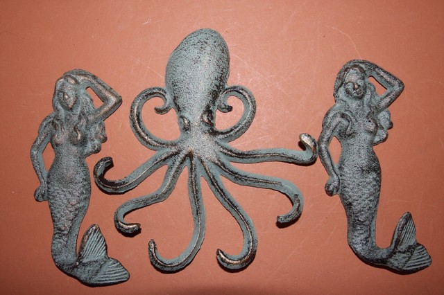 3 Mermaid Towel Hook Set Mermaid Bath Decor Octopus Bath Decor Bronze Look For Sale Online
