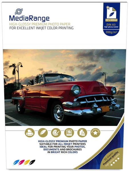 100 Mediarange Blatt Fotopapier Din A3 High Glossy GläNzend Einseitig 200 G/M²-image