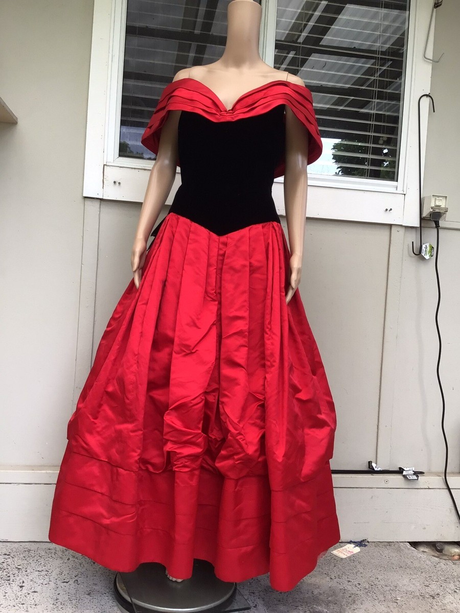 Vtg 80s Scaasi Red And Black Velvet Bombshell Shawl Collar Dress 10 | eBay  UK