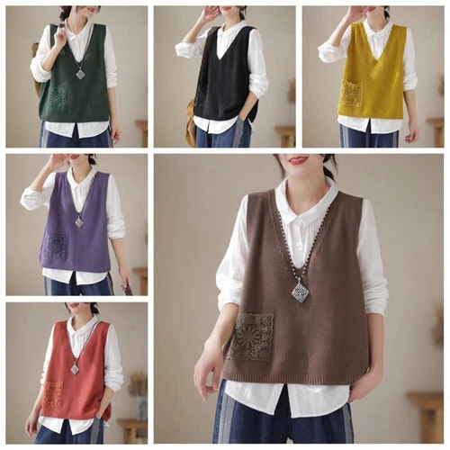 Damen Weste ärmellos Weste Pullover Pulli V-Ausschnitt Tank Tops Strickpullover - Bild 3 von 24