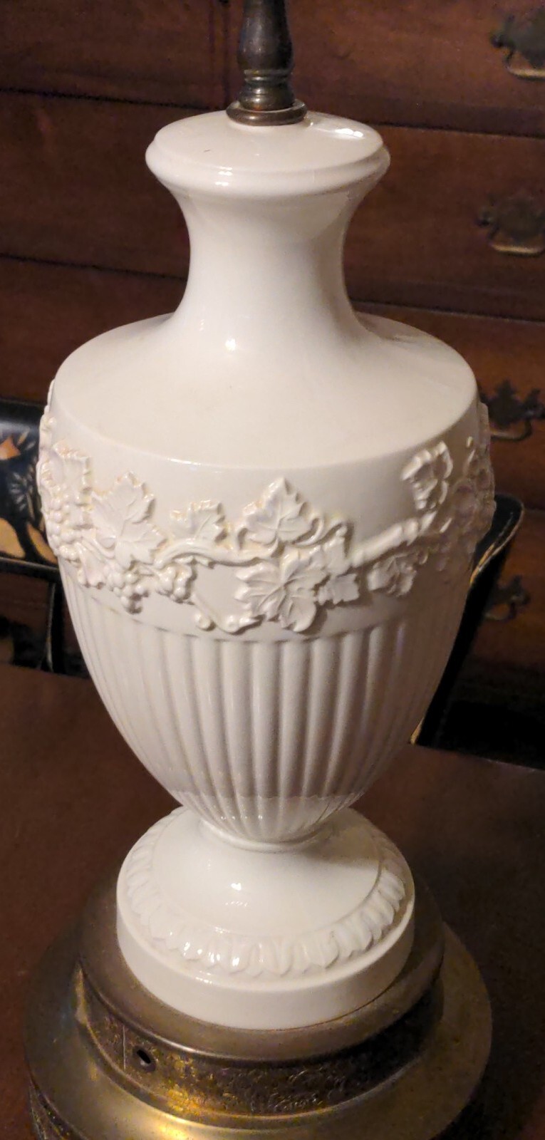 Antique Wedgwood Queensware Lamp Embossed Grape & Vine Classical Cream