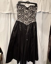 Lace And Organza Vintage Tea Length Ball Gown. Beautiful Black Lace.