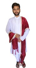 Men Wedding Dupatta Maroon Groom Stole Indian Handmade Silk Chunni