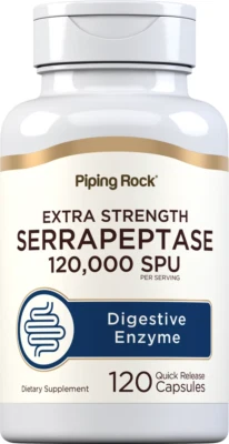 PIPING ROCK Serrapeptase, Serrapeptasa, 120,000 SPU, 120 Capsules, ENVÍO 48/72h